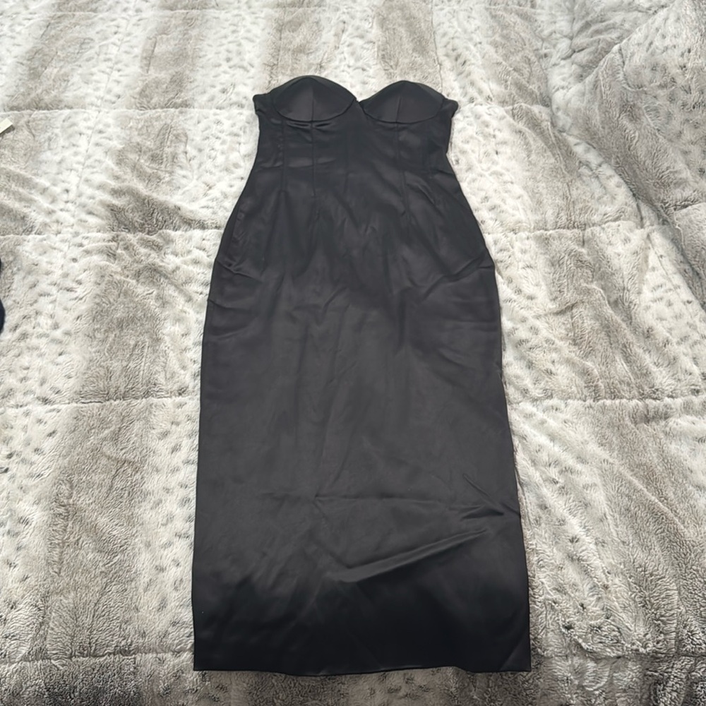 MESHKI strapless black dress SATIN